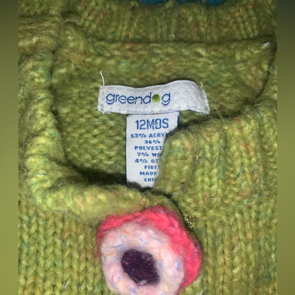 Greendog Wool Blend Striped Colorful Floral Cardigan SZ 12 Month - Picture 2 of 4